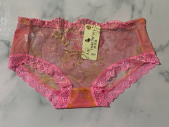 Women's Flower Embroidered Hot Pink Lace Lingerie Briefs Low Rise