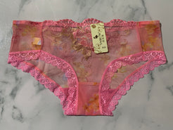 Women's Flower Embroidered Hot Pink Lace Lingerie Briefs Low Rise