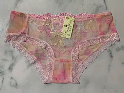 Women's Flower Embroidered Pink Lace Lingerie Briefs Low Rise