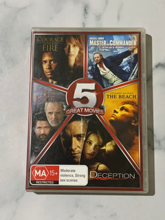 5 Great Movies Masster and Command, The Beach, Deception, The Edge adn Courage Under Fire